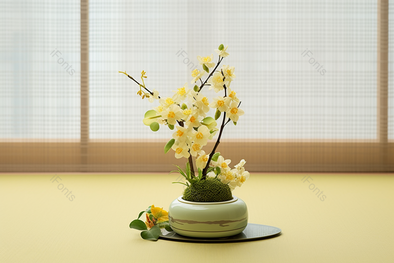 雅致的淡黄色日系插花客厅装饰摆件,高清,摄影图,摄影图片,图片大全,摄影图免费下载